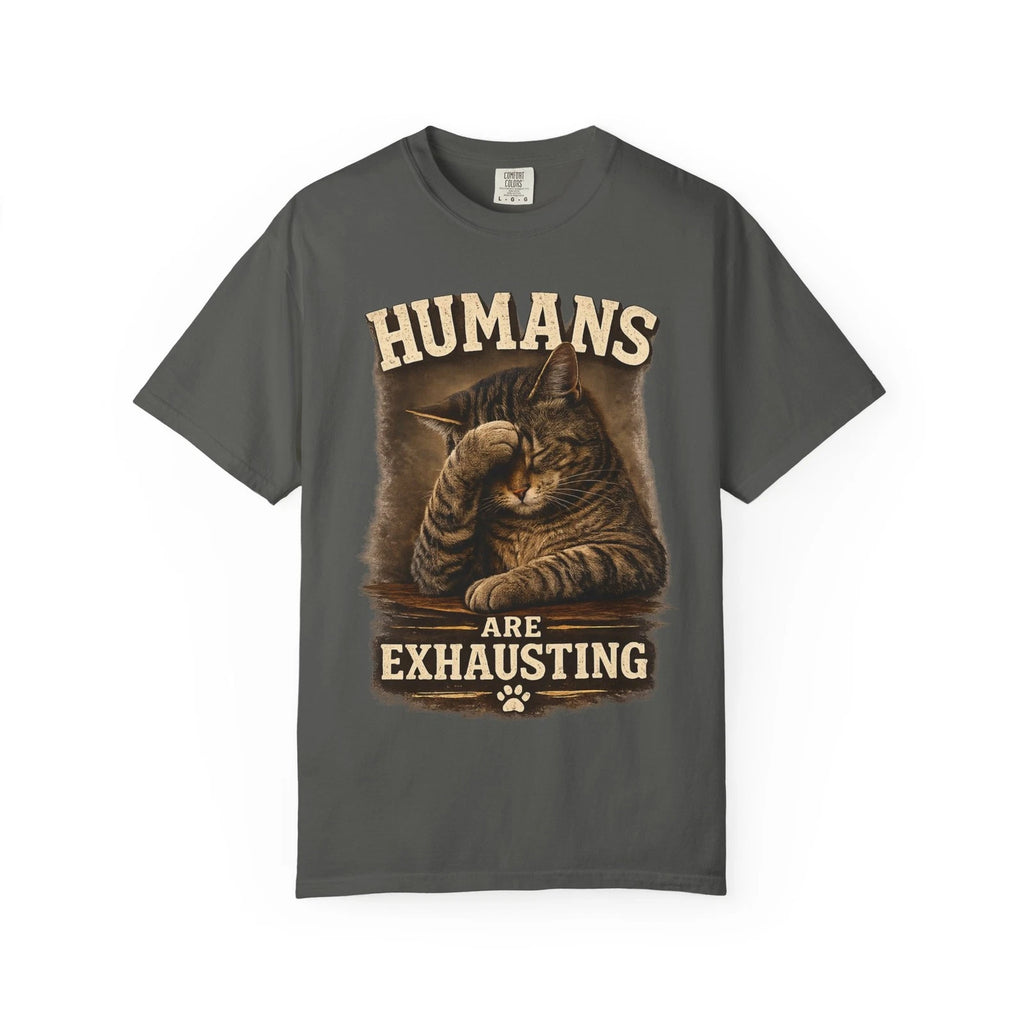 Humans Are Exhausting Cat Shirt, Funny Cat Lover Tee, Introvert Cat Graphic Tee