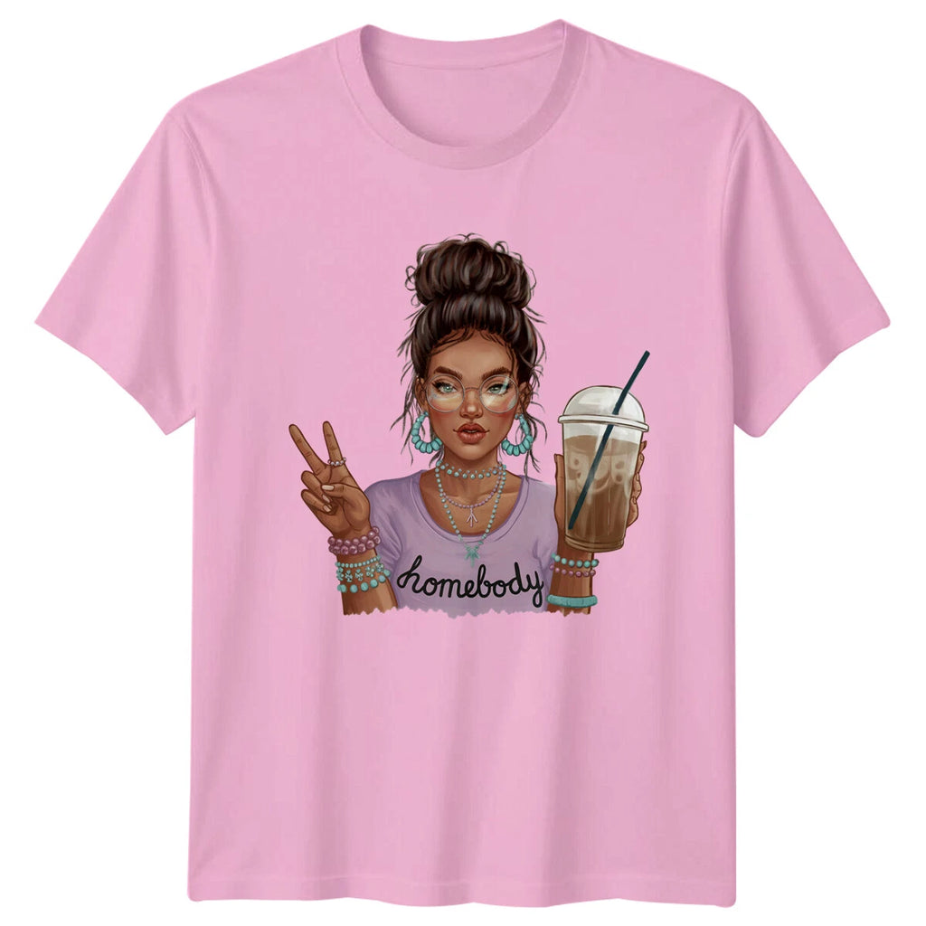Homebody Peace Sign Iced Coffee Sarcastic Lazy Day Graphic T-Shirt