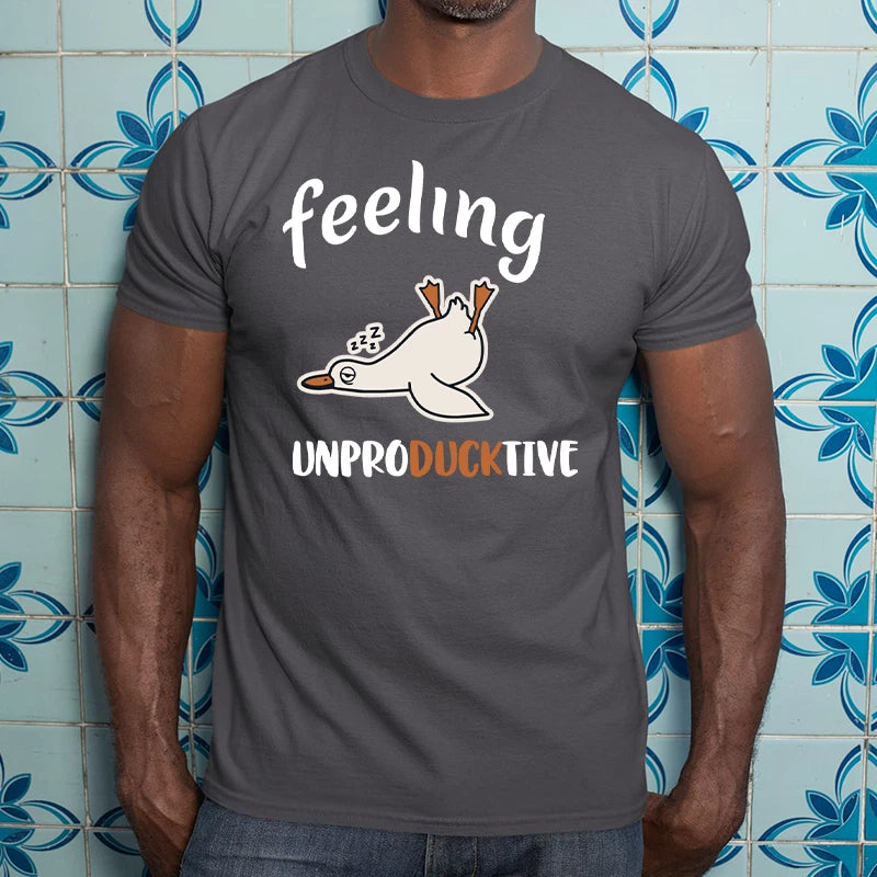 Feeling Unproducktive Funny Sleeping Duck T-Shirt Cute Animal Humor Office Wear