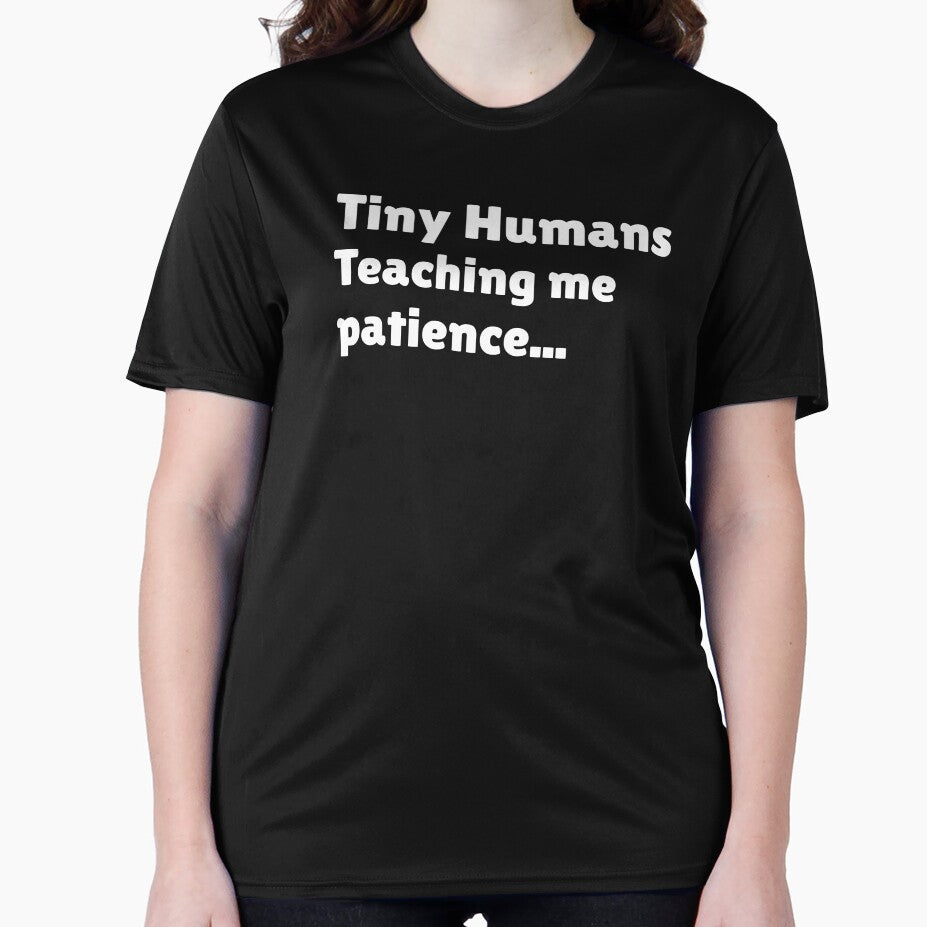 Funny Toddler Mom Shirt – Tiny Humans Teaching Me Patience by SarcasmFuel Unisex , , , Long Sleeve Tee