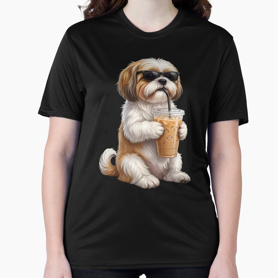Funny Shih Tzu Drinking Iced Coffee Meme Dog Lover by TerryConnells Unisex , , , Long Sleeve Tee