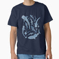 Monochrome blue watercolour shark ocean on black by adenaJ