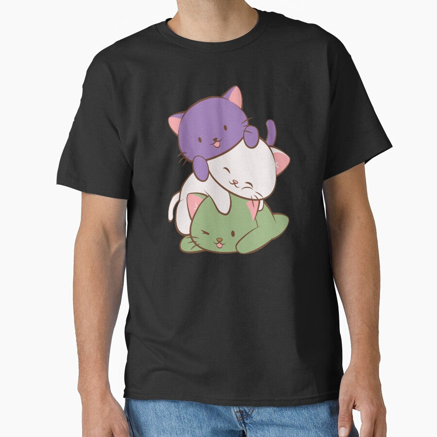 Genderqueer Pride Flag Kawaii Cats by Irene Koh Unisex , , , Long Sleeve Tee