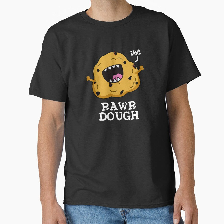 Rawr Dough Funny Raw Dough Food Pun (Dark BG) by punnybone