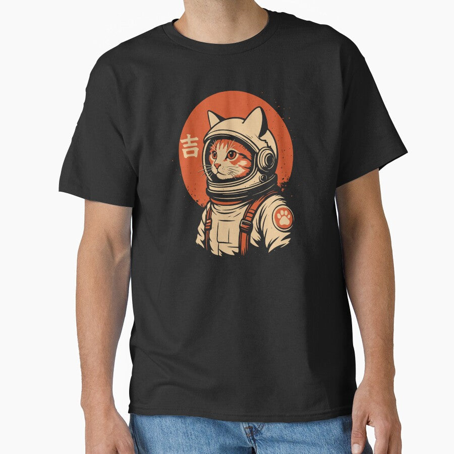 Space Cat Retro Japanese 1950s Art Good Luck by alenaz Unisex , , , Long Sleeve Tee