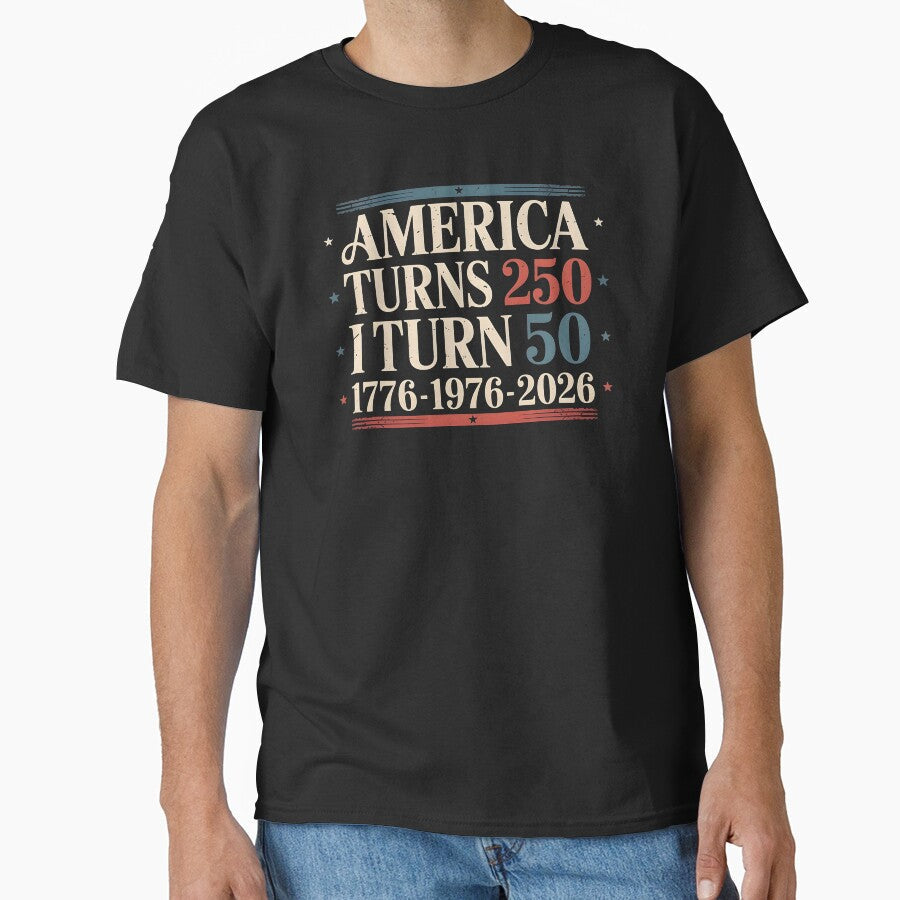 America Turns 250 I Turn 50 Funny 50th Birthday and 4th of July by Redgiant87x Unisex , , , Long Sleeve Tee
