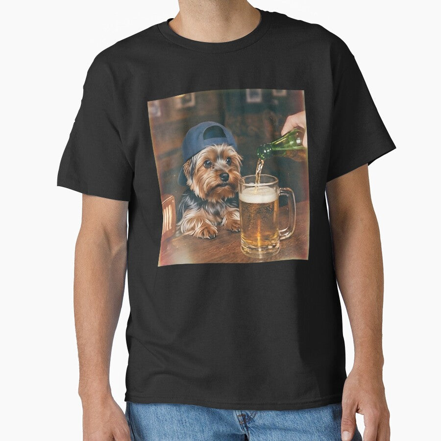 Dog drinking beer Bar Vintage Yorkie Men Women by MTRBSK11 Unisex , , , Long Sleeve Tee