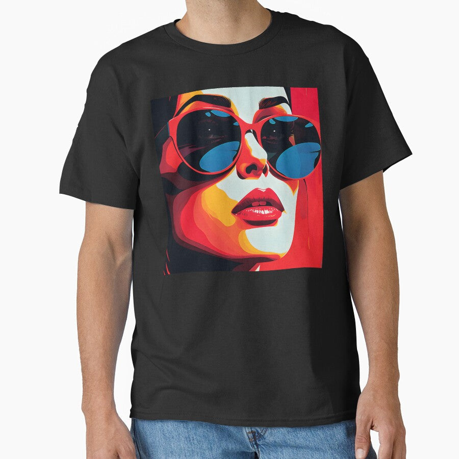 Pop Art Fantasy Female Face And Chic Sunglasses by DEC02 Unisex , , , Long Sleeve Tee