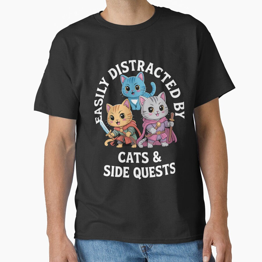 Funny Distracted By Cats And Side Quests by DarylPope Unisex , , , Long Sleeve Tee