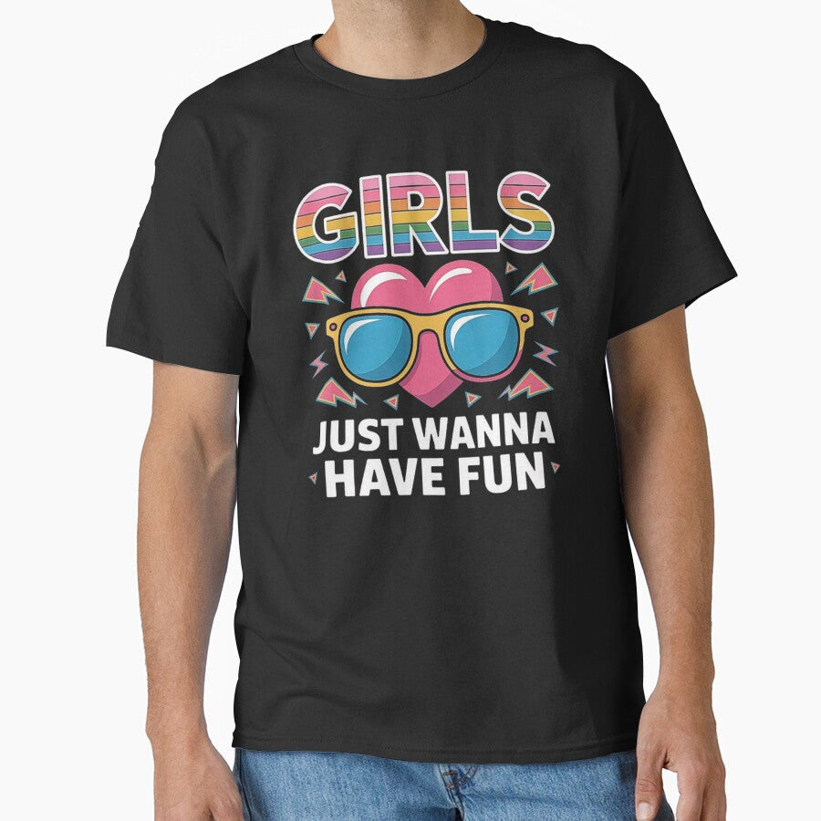 Girls Just Wanna Have Fun - Retro Rainbow 80s Vibes by love3617 Unisex , , , Long Sleeve Tee
