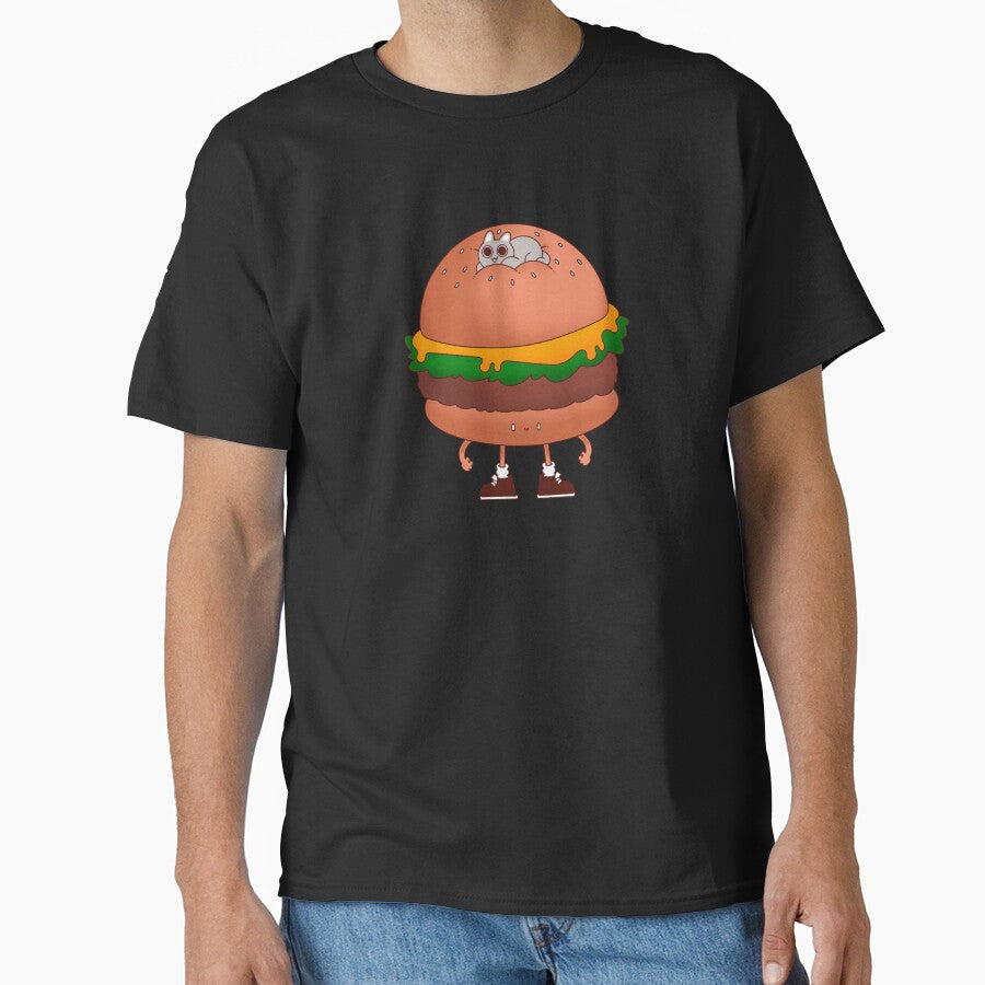 Burger And Cat by Artthree Unisex , , , Long Sleeve Tee