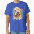 Cream Colored Labradoodle with Blue and Tan Paint Splatters by PoodleDoodles4U