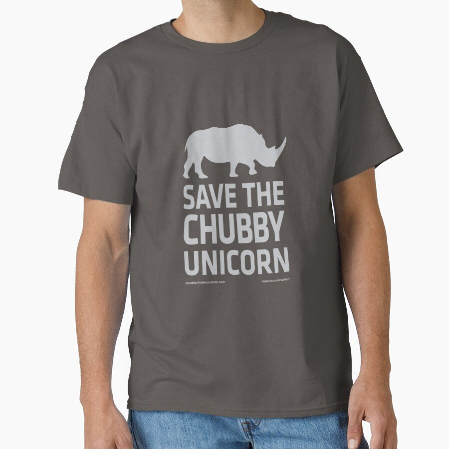 Save The Chubby Unicorn - Grey by Save The Chubby Unicorn #RhinoConservation Unisex , , , Long Sleeve Tee