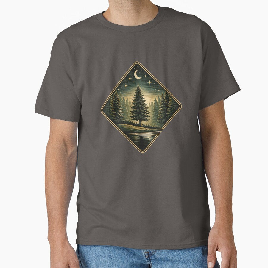 vintage moon forest art by stikrusak Unisex , , , Long Sleeve Tee