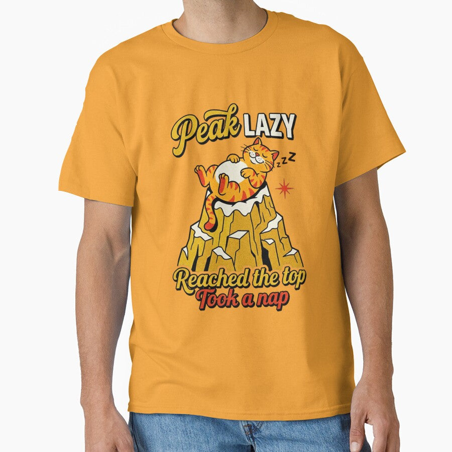 Peak Lazy Reached The Top Took A Nap Cat Graphic — Funny Lazy Cat Humor by SkTee2k Unisex , , , Long Sleeve Tee