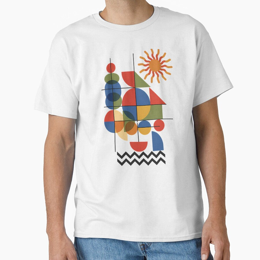 Geometric Sun Abstract Art Bauhaus Style Colorful Shapes Design by ViviNyks