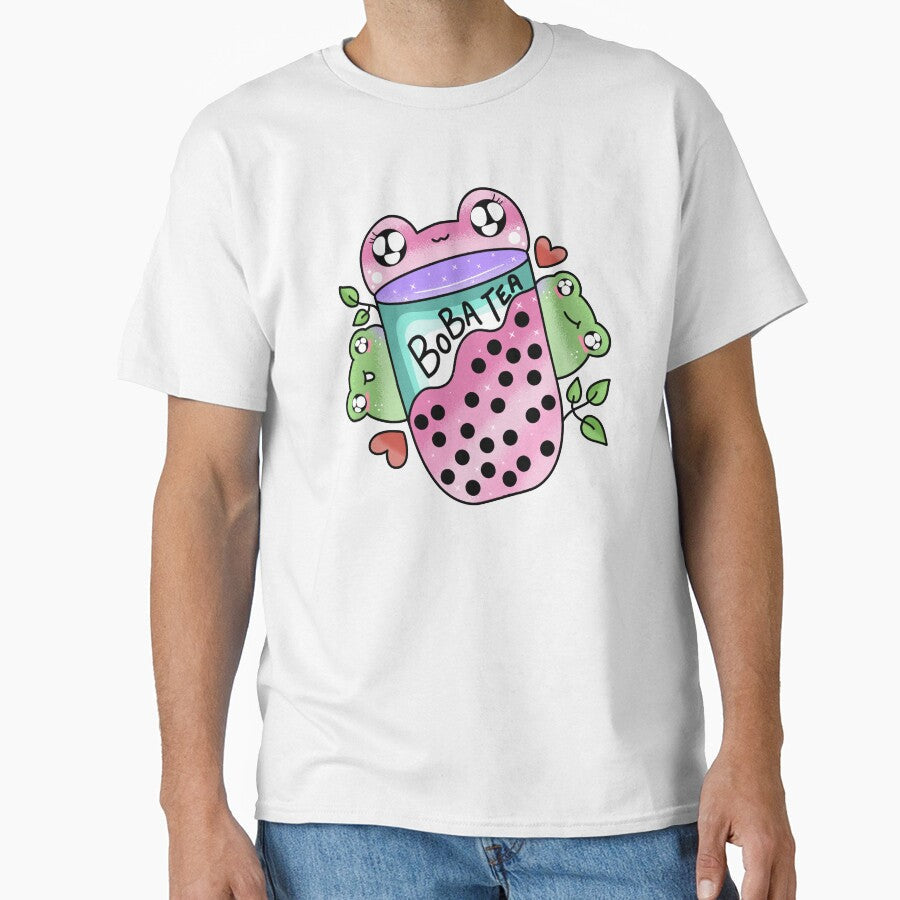 Kawaii cute frog drinking boba by Quacktails Unisex , , , Long Sleeve Tee