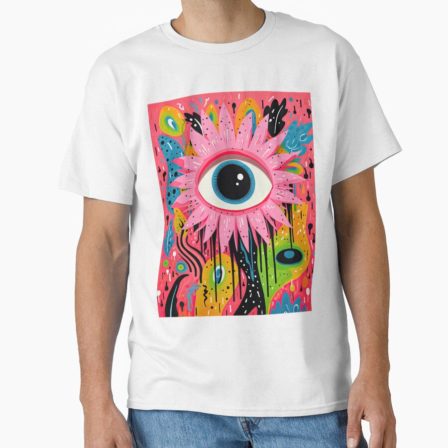 Funky and Trippy Pink Evil Eye Flower Illustration by GulDesignCo