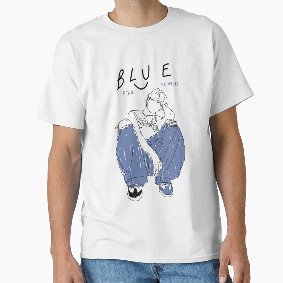 Minimal Line Art K-Pop Singer – Blue Song Aesthetic Illustration by KARAMELLI.ART