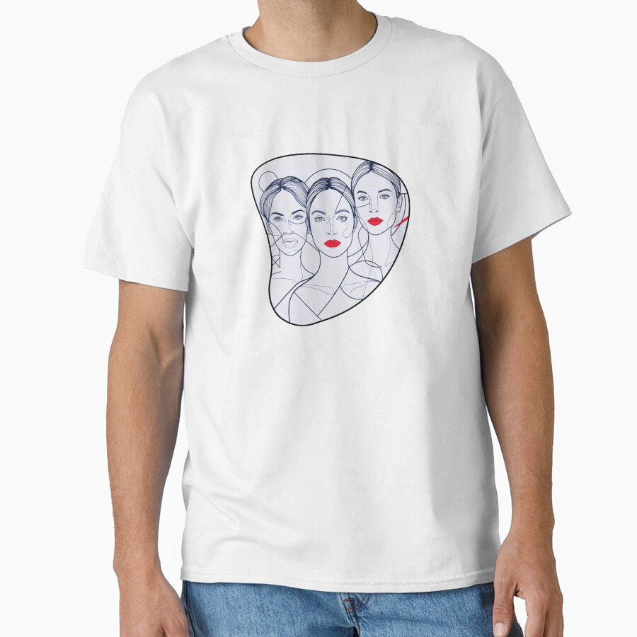 Modern Monochrome Line Drawing Red Contrast Female Faces by Hanging On By A Staple