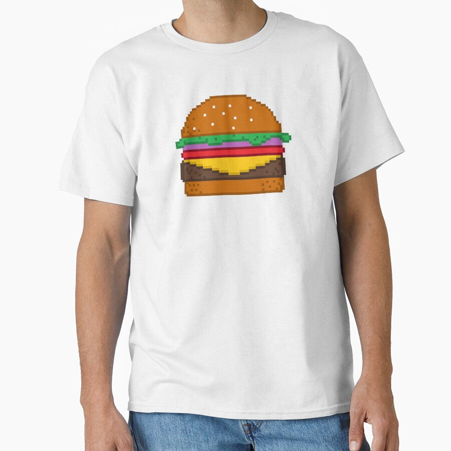 Hamburger, Pixel art by xtrolix Unisex , , , Long Sleeve Tee