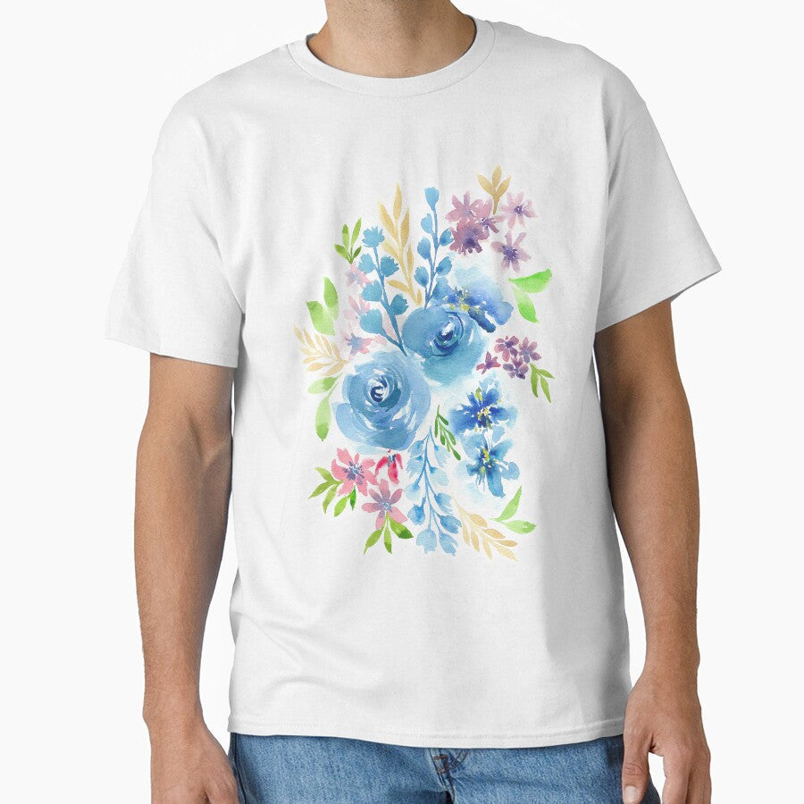 Blue Flowers in Watercolor Painting by MyArt23 Unisex , , , Long Sleeve Tee