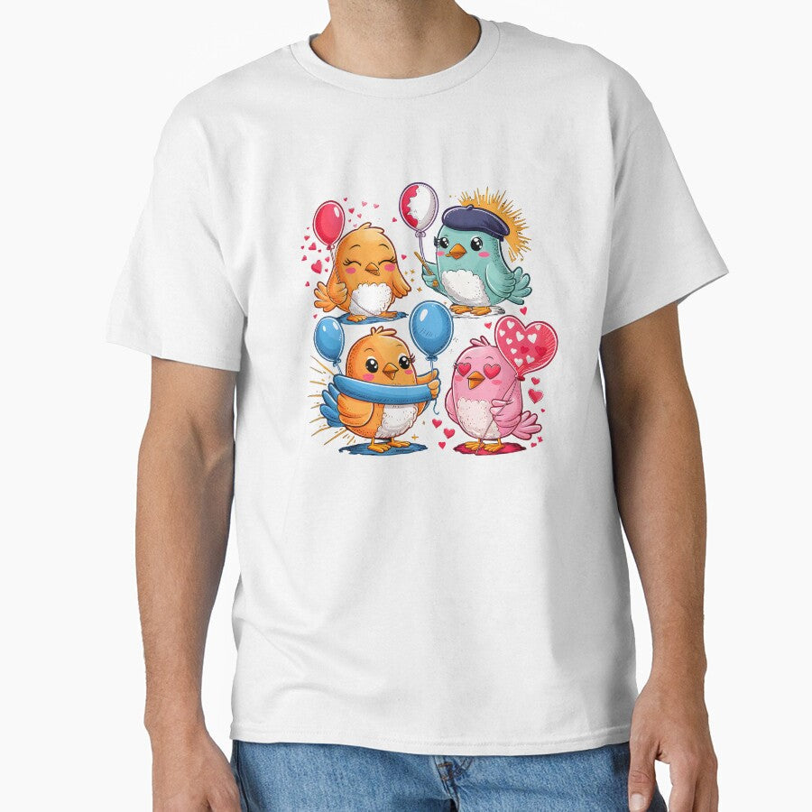 Cute Kawaii bird love earth set of 4 birds by madevdine Unisex , , , Long Sleeve Tee