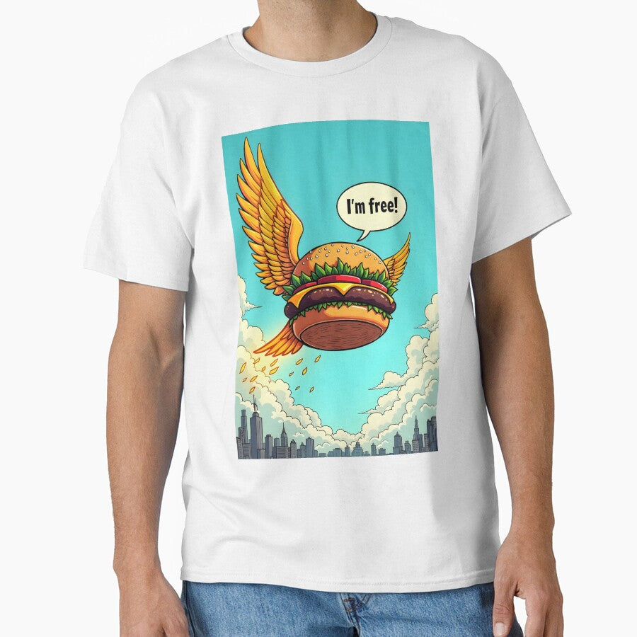 Flying Burger Art: Whimsical Designs of Burgers with Wings by WAUZ Unisex , , , Long Sleeve Tee