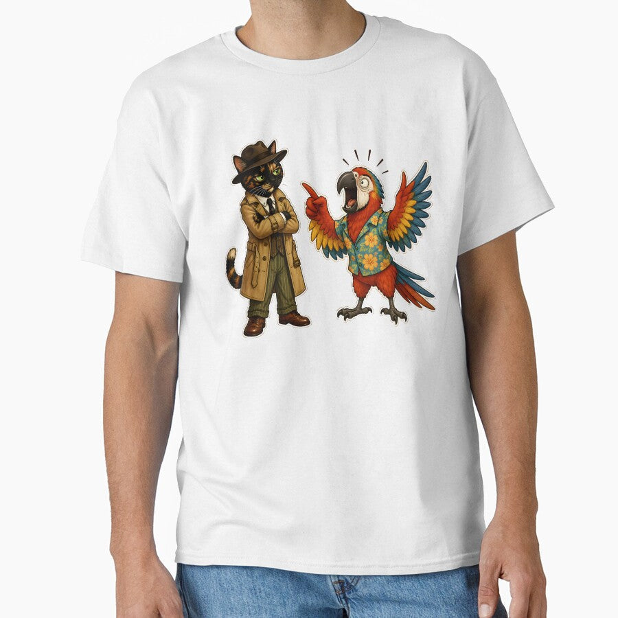 Funny Cat Detective and Dramatic Parrot Gift for Best Friend Introvert and Extrovert Duo True Crime Cat Lover by Martin's_Design
