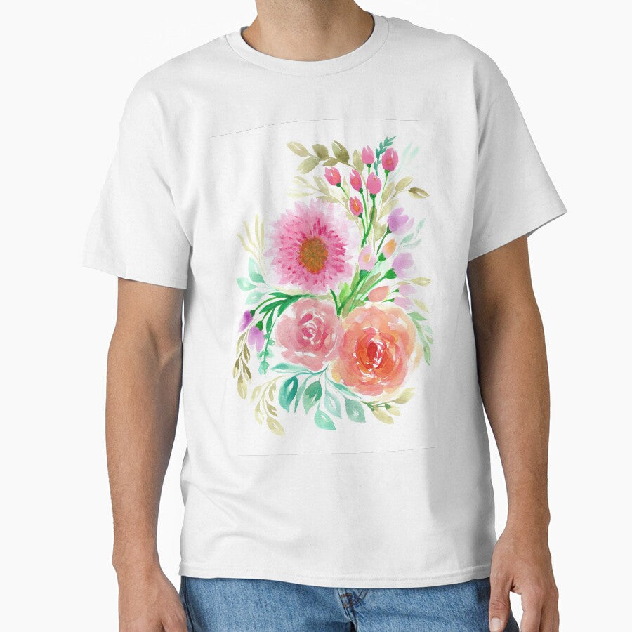 Pink Peach Flower in Watercolor Painting by MyArt23 Unisex , , , Long Sleeve Tee