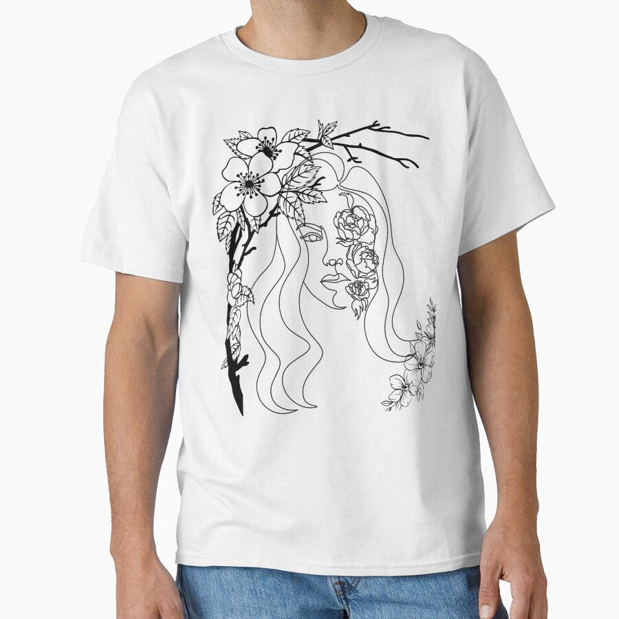 Mysterious Woman with Floral Mask - Moody Grey Minimalist Line Art by meri3465
