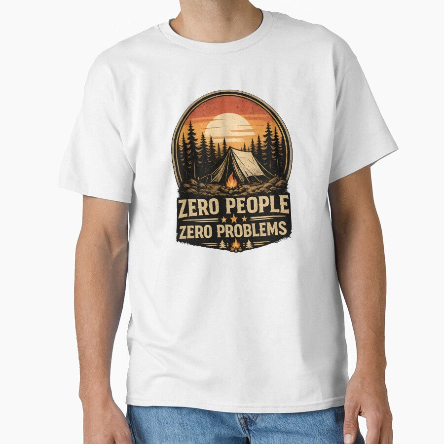 Zero People Zero Problems Camping Shirt Funny Introvert Humor Tee by Martin's_Design Unisex , , , Long Sleeve Tee