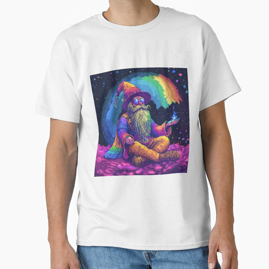 Trippy Wizard Rainbow Pixel Art by Kaos-Bit Unisex , , , Long Sleeve Tee