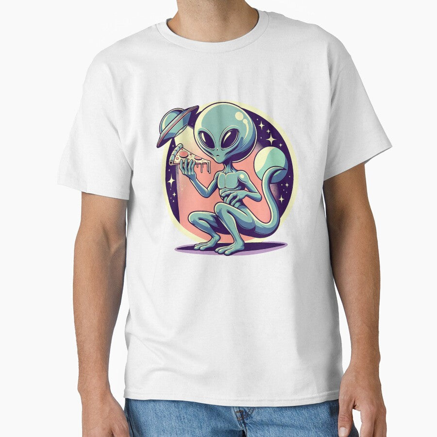 Funny Alien Pizza Lover, UFO by Logiamerch Unisex , , , Long Sleeve Tee