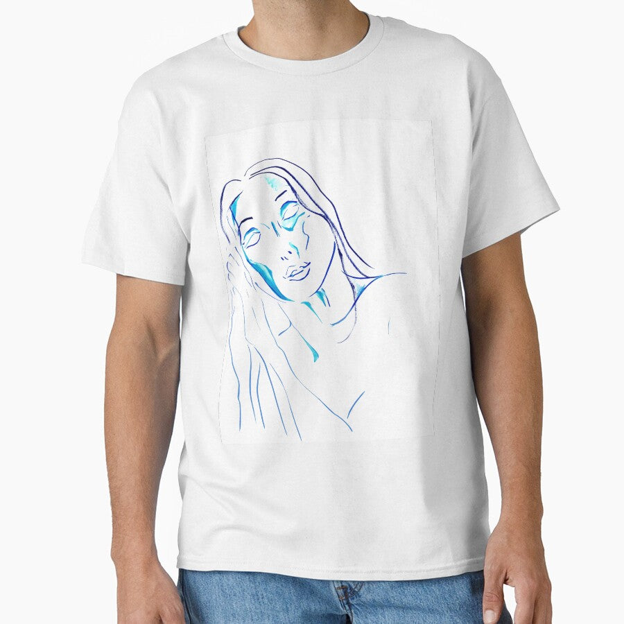 Woman's Face in Blue — Gestural Ink Portrait Drawing by essentialink