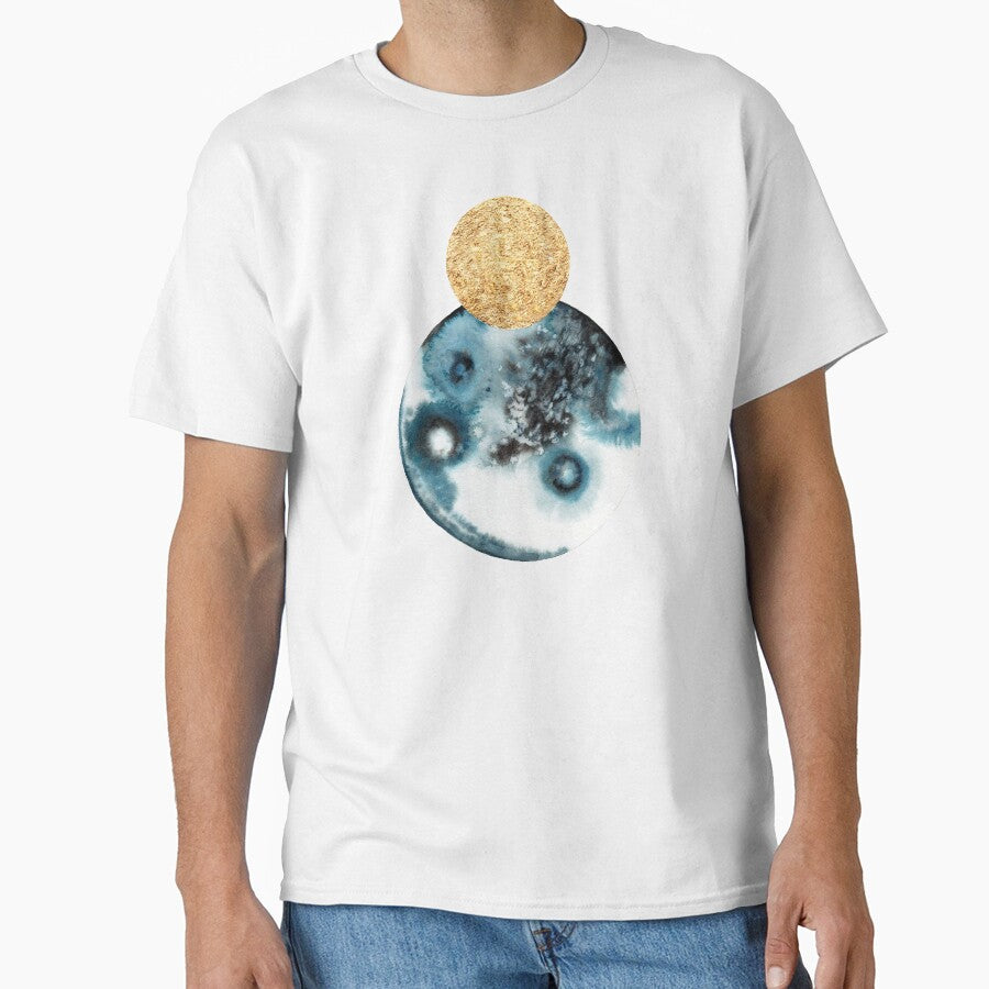 Abstract Overlapping Planet Moons in Black, Blue. and Gold by Hannah Rothstein