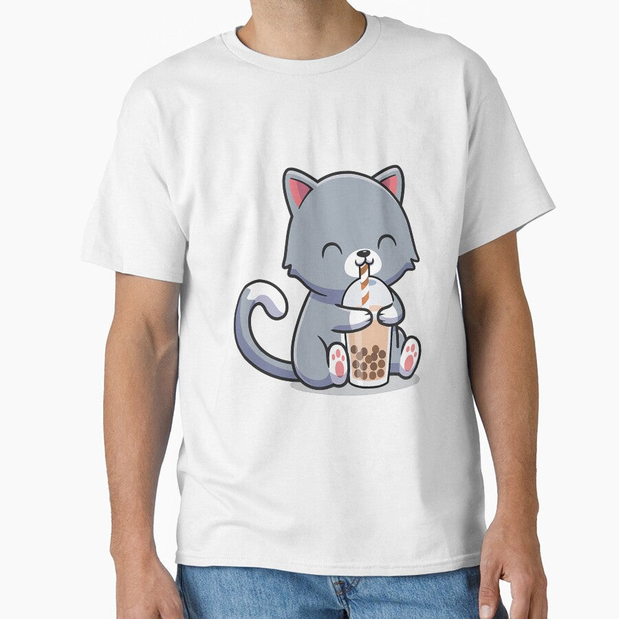 Cat Boba Tea Funny Kitten Feline by reyeskhan79 Unisex , , , Long Sleeve Tee
