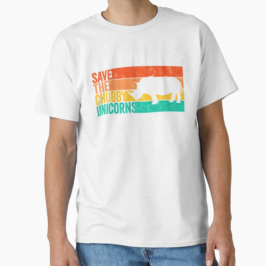 Save The Chubby Unicorns Vintage Fat Rhino Funny by majuga Unisex , , , Long Sleeve Tee