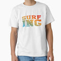Retro Sunset Surfing Typography - Distressed Ocean Waves Design by maodesigns
