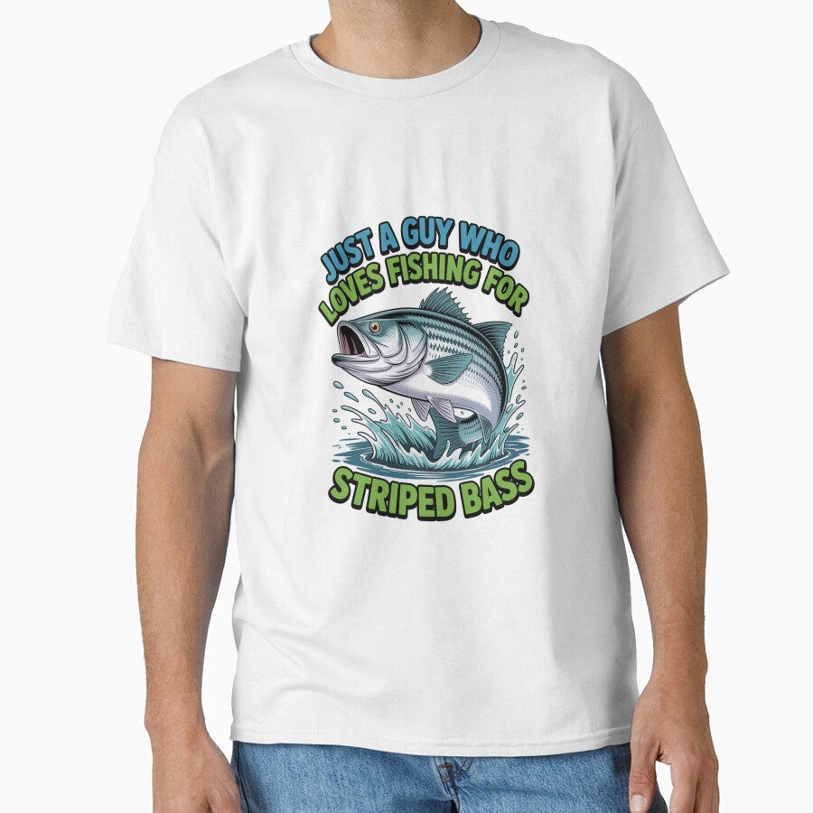 Just A Guy Who Loves Fishing For Striped Bass Art Design by fantasticdesign Unisex , , , Long Sleeve Tee