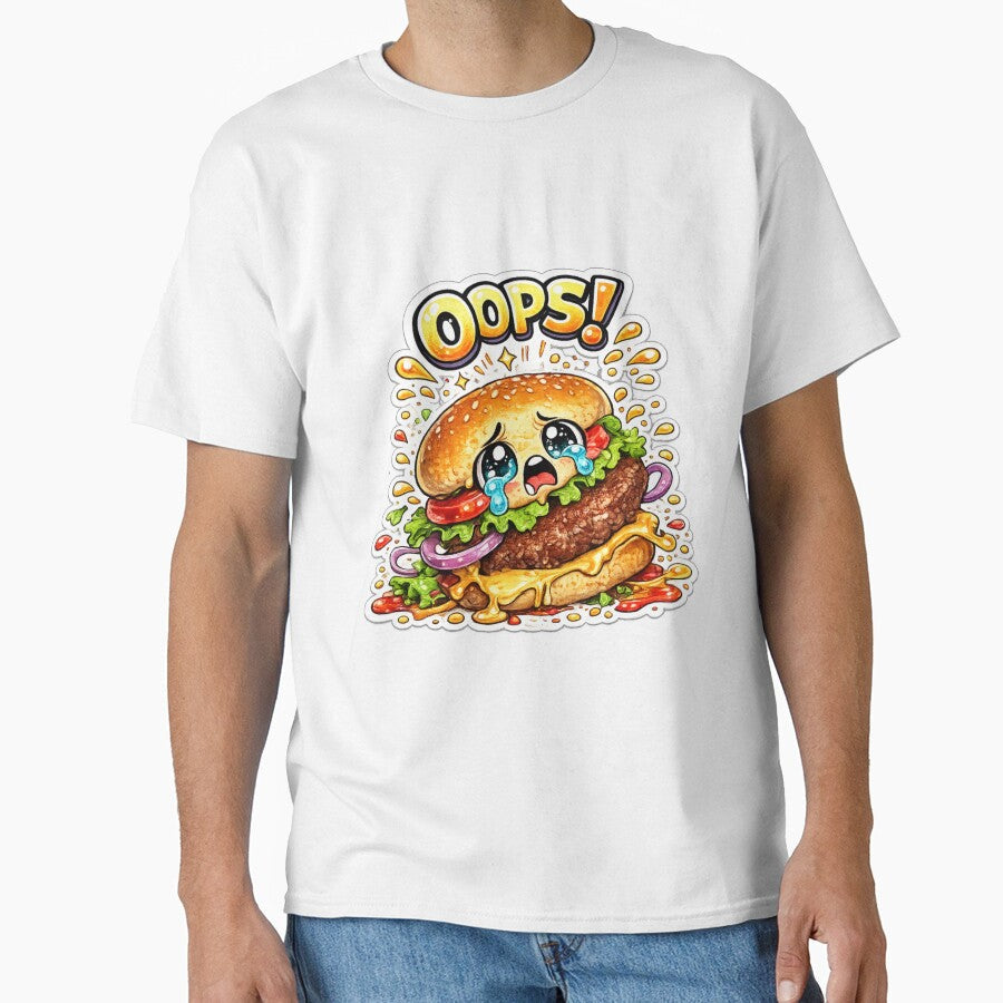 Oops Burger – Cute Kawaii Dropped Burger Manga Design by Kevin Shearer Unisex , , , Long Sleeve Tee