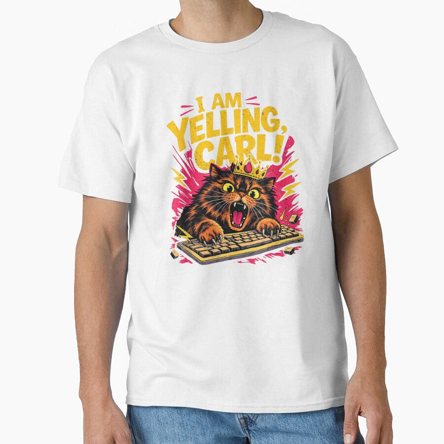 I Am Yelling Carl Angry Cat Typing On Keyboard Funny Crown Meme by LakenDraphil Unisex , , , Long Sleeve Tee
