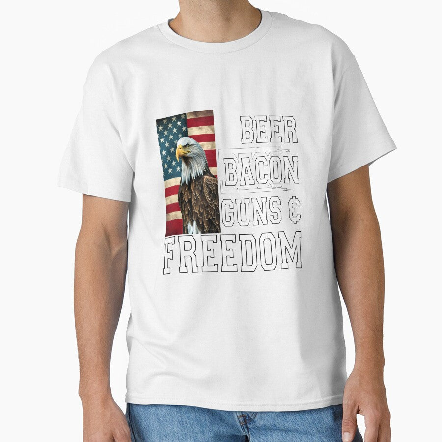Beer Drinker Drinking Beer Bacon Guns & Freedom by fantasticdesign Unisex , , , Long Sleeve Tee