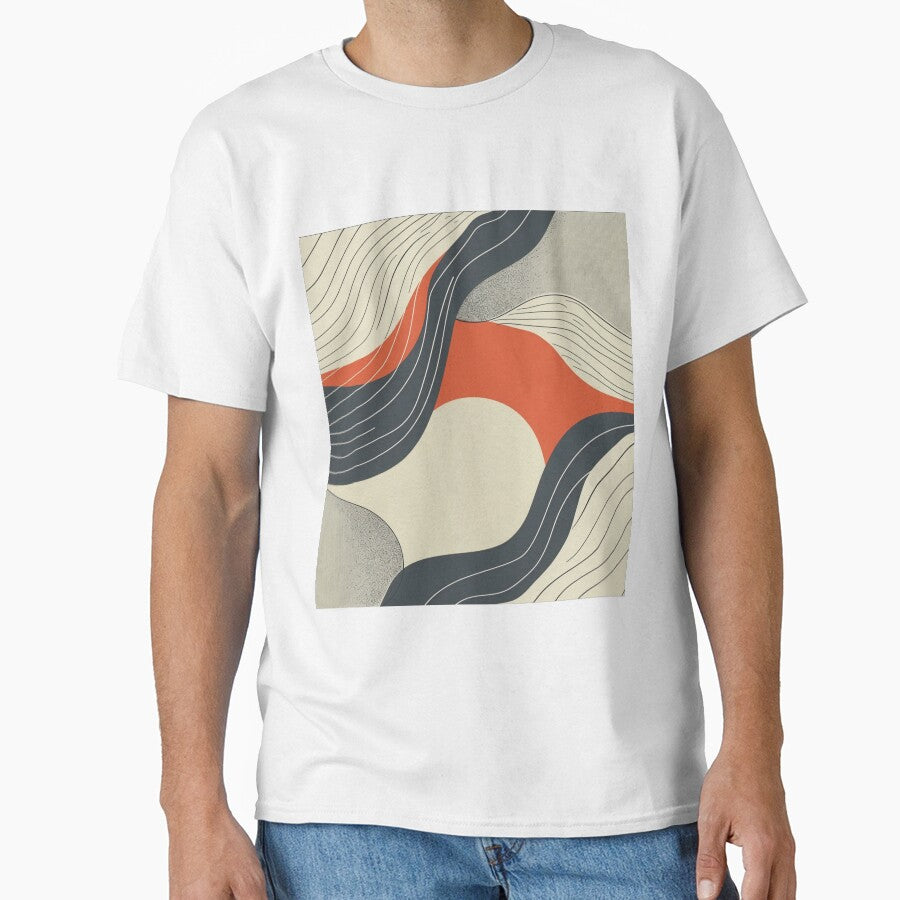 Mid Century Style Line Art Modern 70s with Ocher and Grey Waves Pattern by GrinGalore