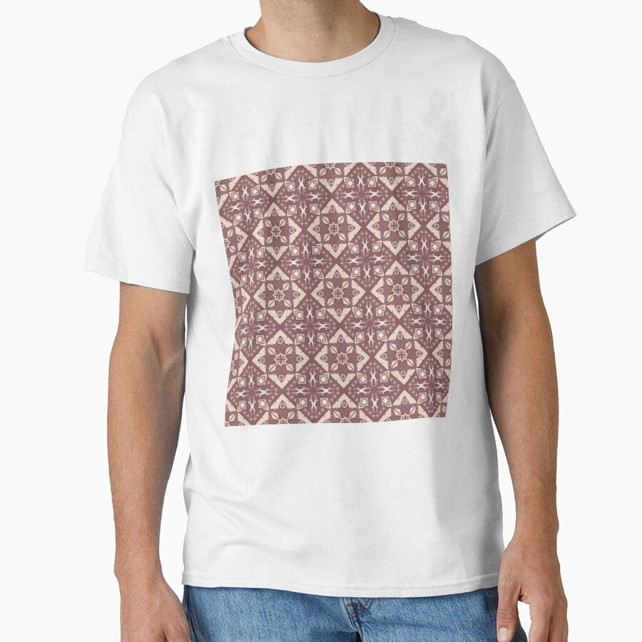 Beige damask floral seamless pattern with ethnic and tribal style on maroon by zephstudoartist