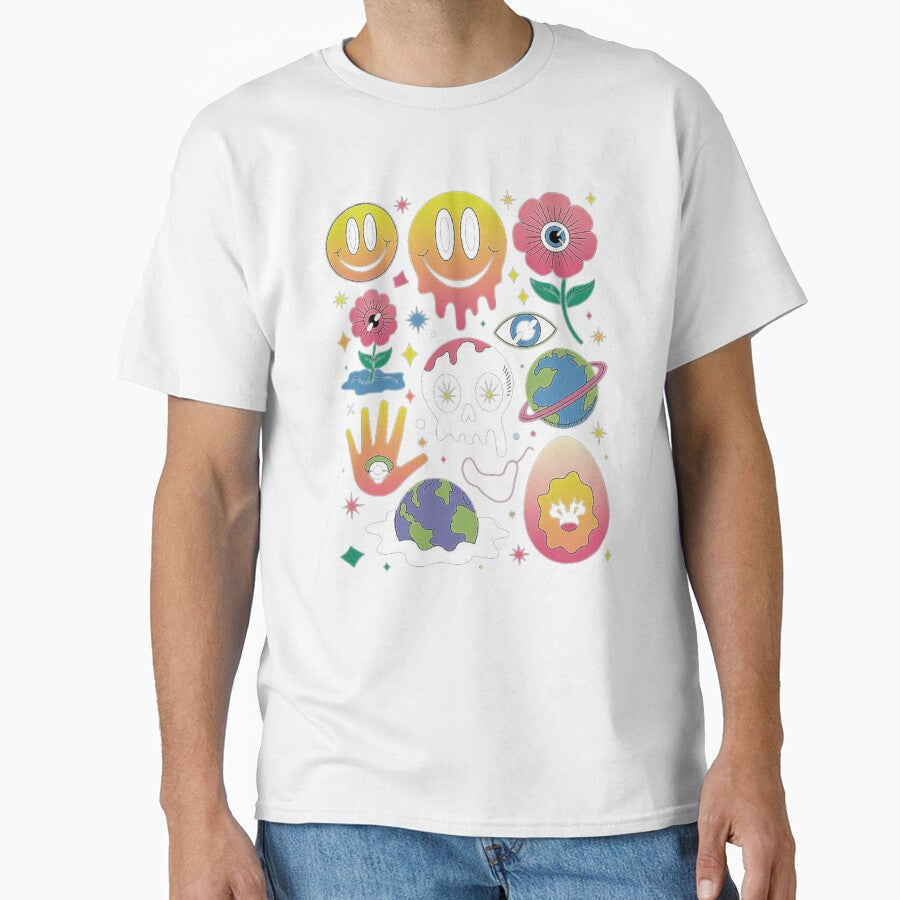 Colorful Psychedelic Smiley Faces and Cosmic Flowers Illustration by love3617