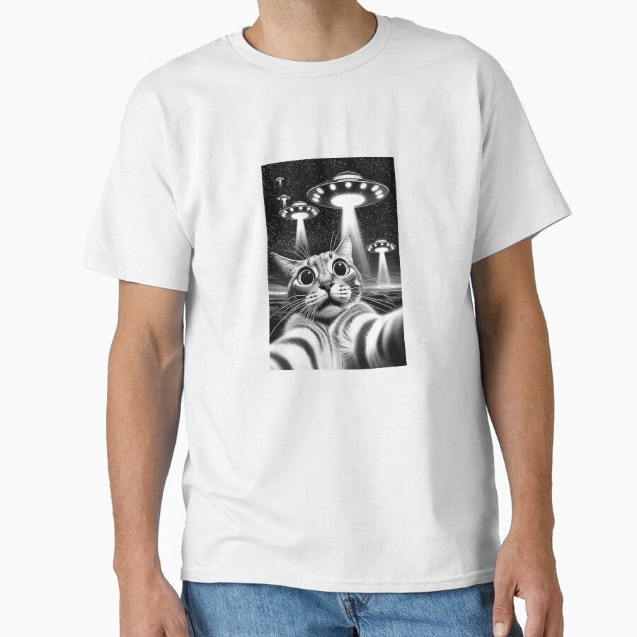 Cat UFO Funny Invasion Meme Retro Alien Cat UFO Selfie by kevincuellar Unisex , , , Long Sleeve Tee