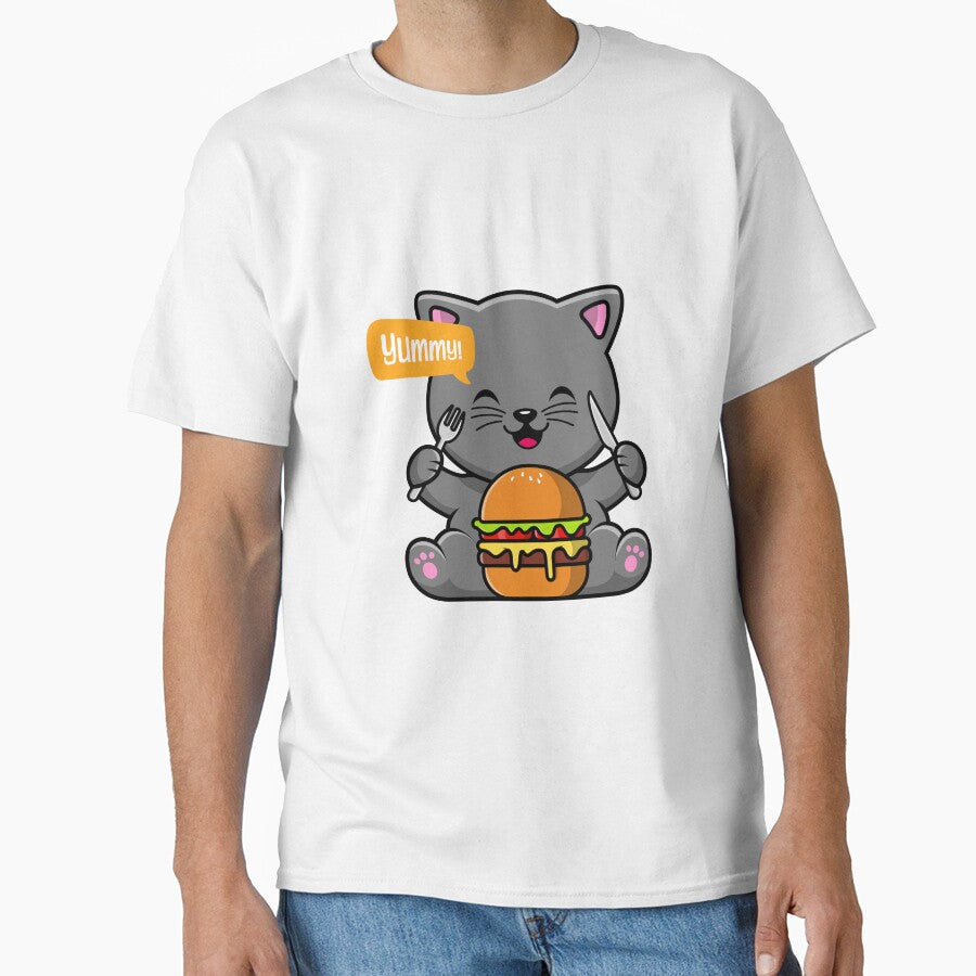 Cute Tiny Kitten Eating Burger by Kaidynz Unisex , , , Long Sleeve Tee