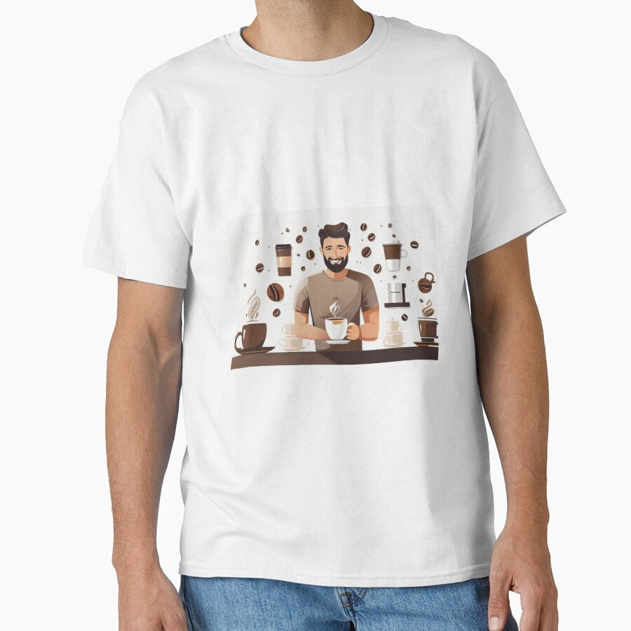 Happy Man with Floating Coffee - Funny Coffee Lover Graphic Tee by HiveMechs Unisex , , , Long Sleeve Tee