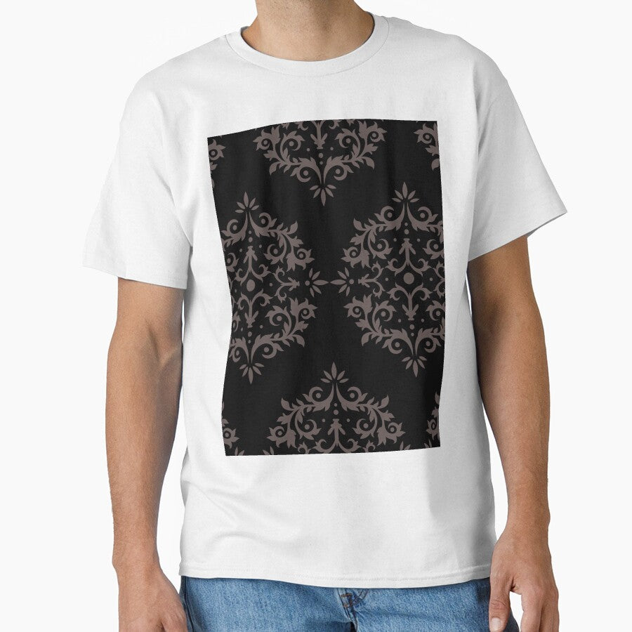 Black and Dark Brown Simple Damask Scroll Pattern Pairs DE 2022 Popular Color Nomad DET697 by ColorOfTheYears